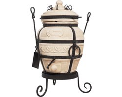 Keramische tandoor Don Sarmat - Multifunctionele Houtoven BBQ - Voor de Fijnproever! *** Met klapdeksel EN gietijzeren onderstel