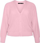 VERO MODA TULEX LS SHORT V NECK CARDIGAN CURVE PARFAIT PINK