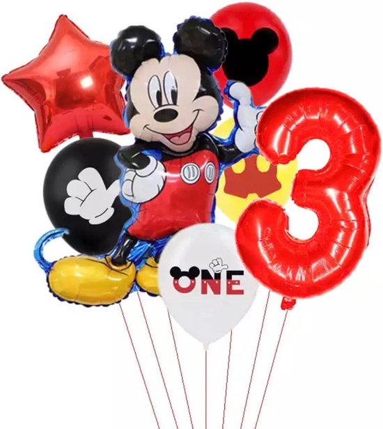 Disney Mikey Folie Ballonnen Set Mickey Mouse Ballon 7 stuks Verjaardagsfeestje Decoratie -3 jaar