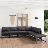 7-delige Loungeset met kussens poly rattan grijs