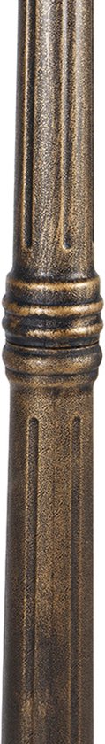 Close-up van de bronzen paal van een lantaarnpaal met ribbeldecoratie.