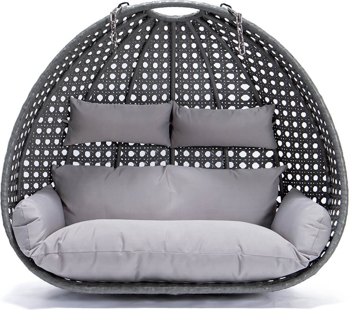 Mand hangstoel Polyrattan TWIN - Grijs - Met kussens + ketting