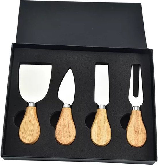 Kaasmessen – set van 4 stuks – duurzaam – bamboe – roestvrij staal – cadeau - tafelen