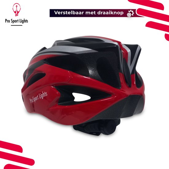 Fietshelm Dames Heren Pro Sport Lights - Large 58/62cm - Zwart/Rood — afbeelding 4