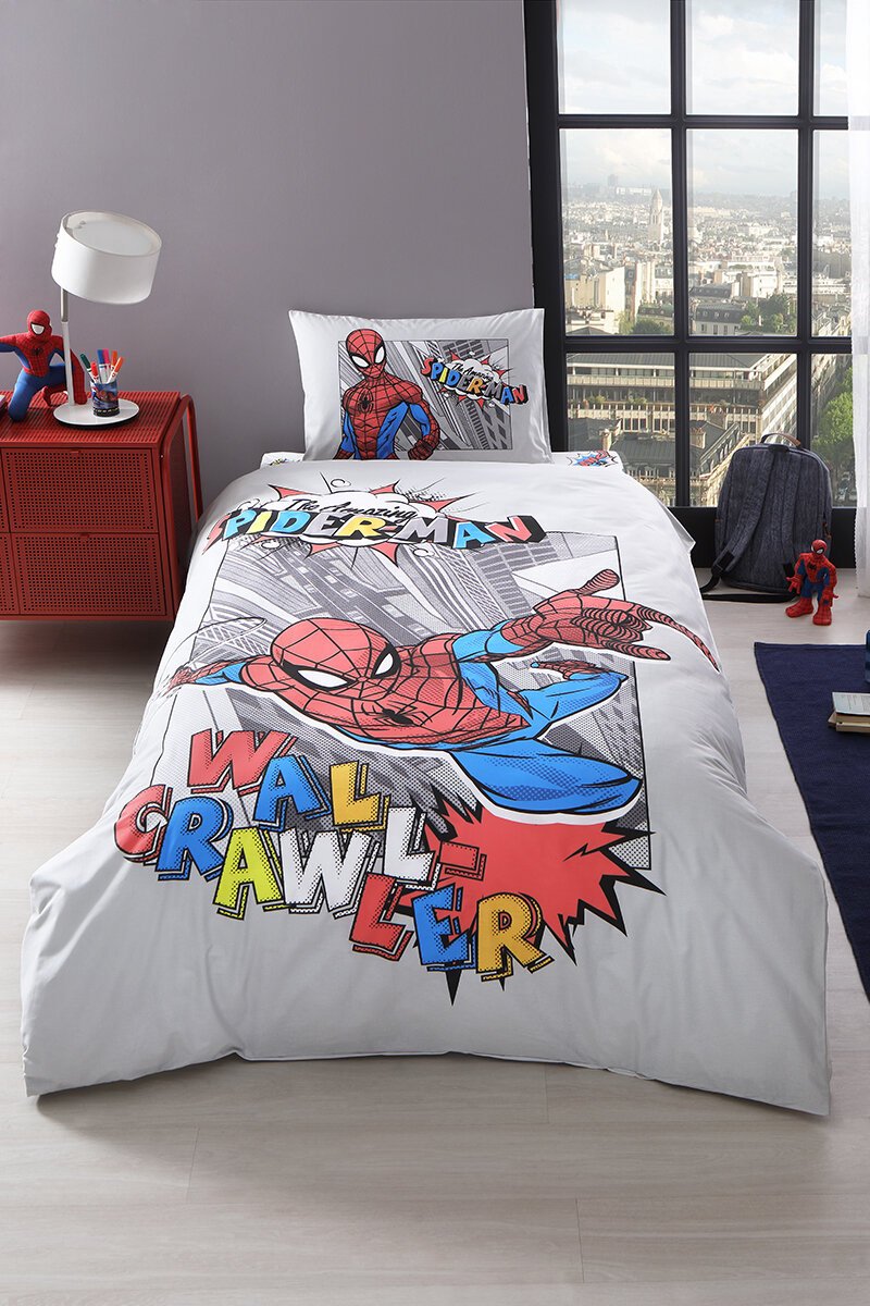 Özdilek Spiderman Wall eenpersoons Disney-gelicentieerde elastische hoeslaken kinder dekbedovertrekset