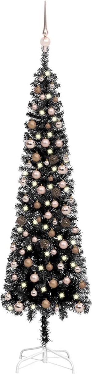vidaXL Kerstboom met LED's en kerstballen smal 210 cm zwart