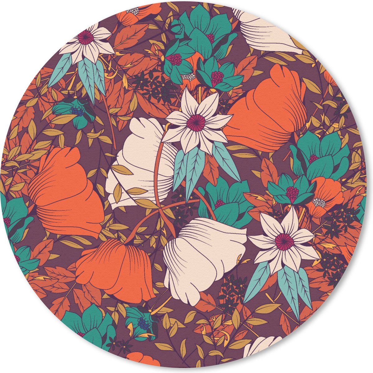 Muismat rond 20x20 cm - Mousepad Bloemen - Herfst - Patroon - Ronde muismatten