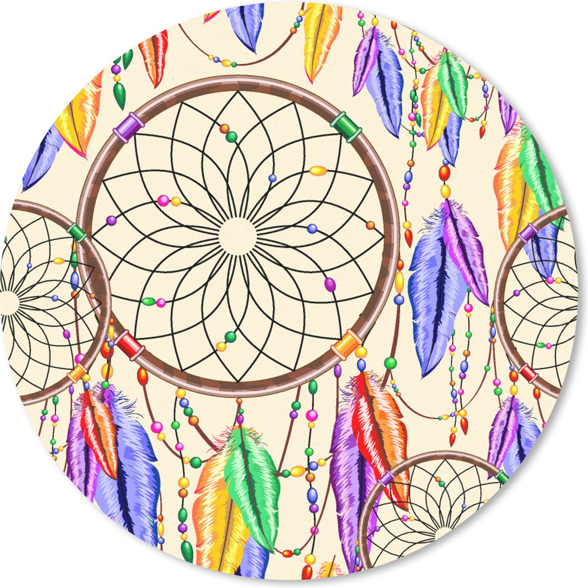Muismat rond 30x30 cm - Mousepad Dromenvanger - Veren - Patronen - Ronde muismatten