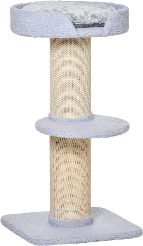 PawHut kattenboom speelboom krabpaal met platform sisal E1 spaanplaat pluche grijs 40 l x 30 b x 43 h cm