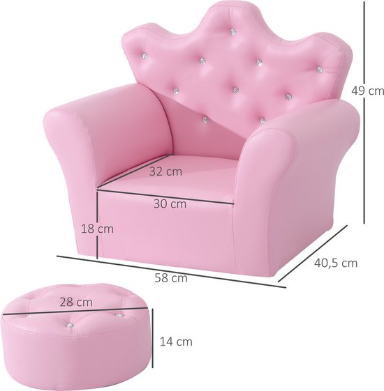 Kindersofa met poef - Kinder Fauteuil - Kinder relax stoel met voetenbank - Kunstleer - Roze van Kinder — afbeelding 5