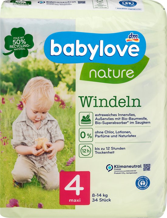 babylove Couches nature taille 4, Maxi, 8-14 kg, 34 pcs | bol.com