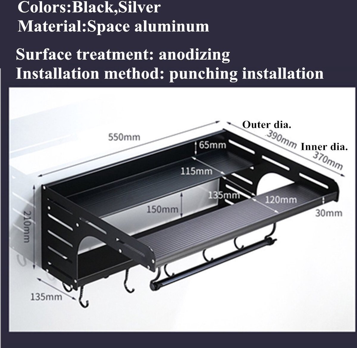 BELIFEGLORY Uitbreidbaar magnetronrek met 6 haken, aanrecht magnetron plank standaard, keuken opbergrek organizer (grijs/2 lagen BELIFEGLORY Uitbreidbaar magnetronrek met 6 haken, aanrecht magnetron plank standaard, keuken opbergrek organizer (grijs/2 lagen
