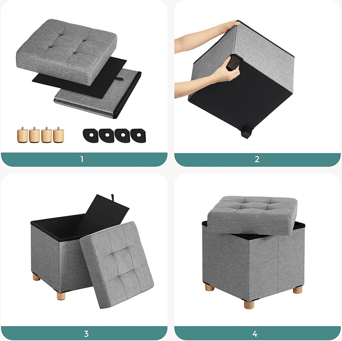 SONGMICS Poef, opbergbox, kruk met voetensteun, opvouwbaar, bank met opbergruimte, 32 x 40 x 33,5 cm, voor woonkamer, slaapkamer, donkergrijs LSF012G11 SONGMICS Poef, opbergbox, kruk met voetensteun, opvouwbaar, bank met opbergruimte, 32 x 40 x 33,5 cm, voor woonkamer, slaapkamer, donkergrijs LSF012G11