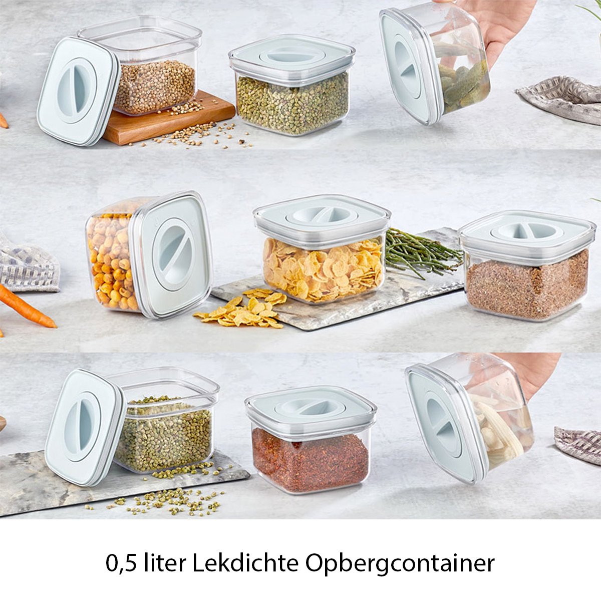 Organizers Opbergcontainer - Afsluitbaar en Luchtdicht Deksel - Klein 0,5 liter - Grijs en Transparant
