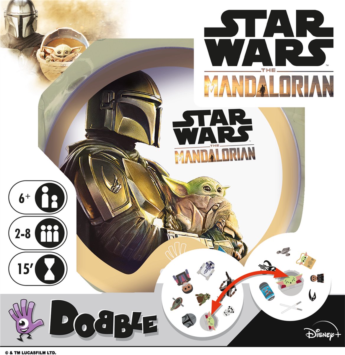 Jogo de Cartas Dobble Mandalorian Grogu Baby Yoda Star Wars Disney