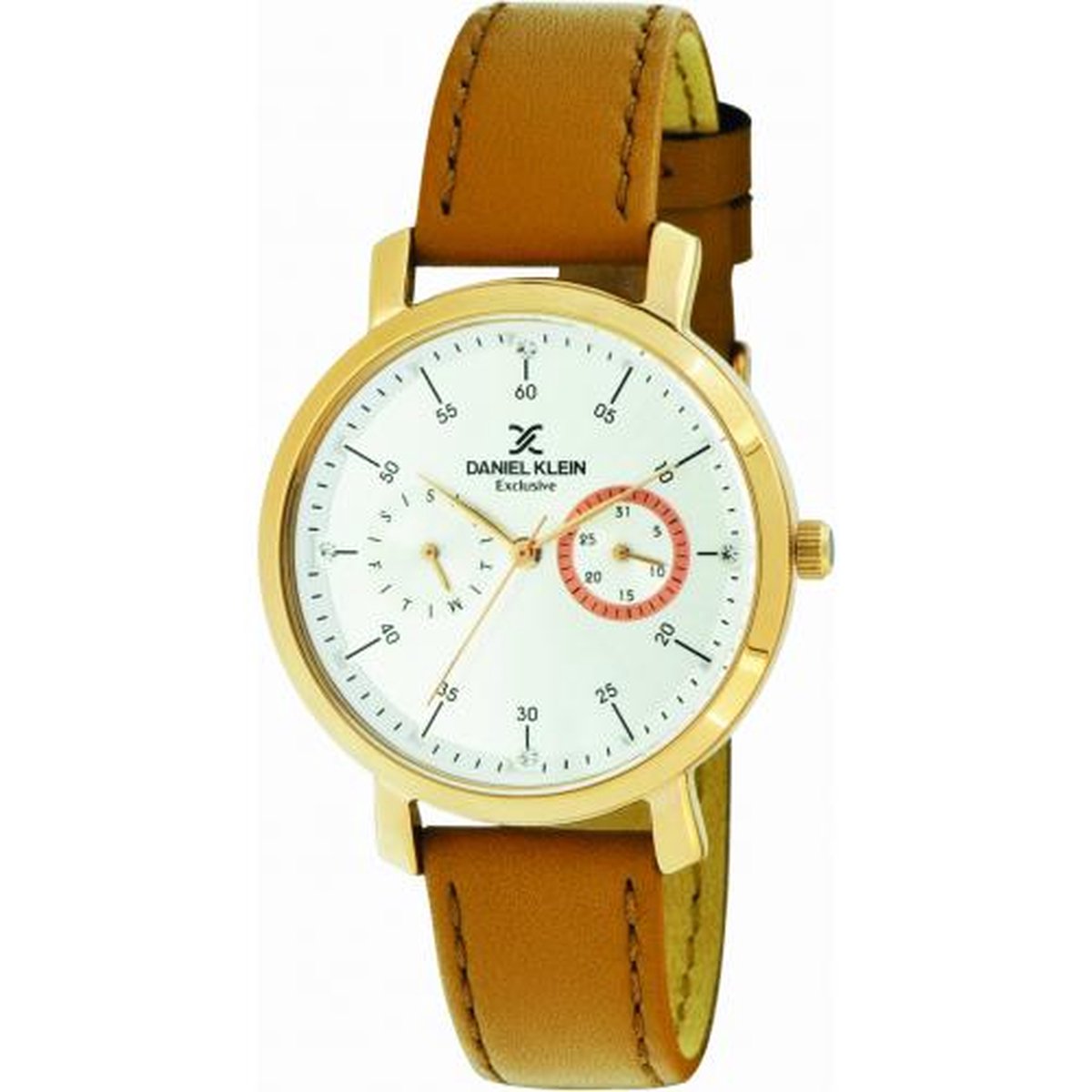 Daniel Klein DK11593-1 - Horloge - Analoog - Dames - Vrouwen - leren band - Rond - Bruin - Rosékleurig