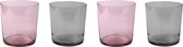 Cactula set van 4 gekleurde glazen van Libbey model Cidra 370 in de kleuren Grijs en Roze