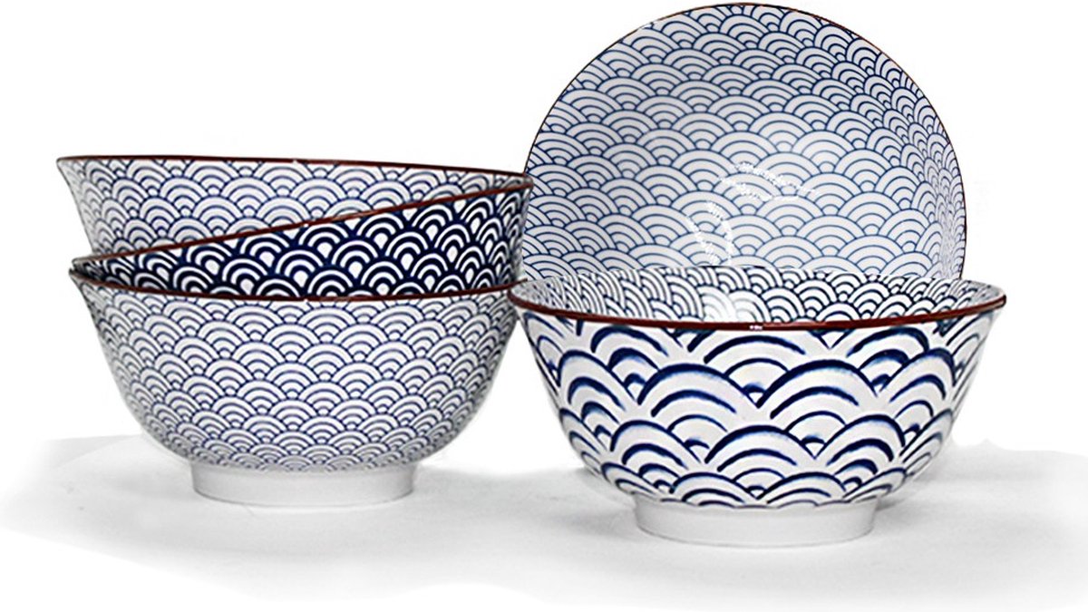 Nami Cereal Bowl 15cm - porselein - blauw en wit - Ø 15 - Set-6 NAMIBOL15