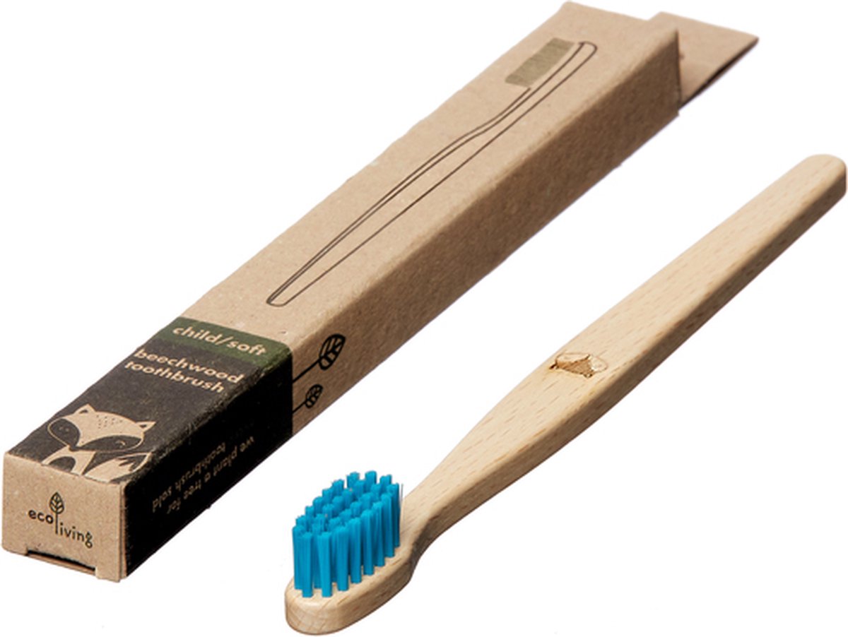 Ecoliving kindertandenborstel - vos - blauw -100% plantaardige tandenborstel / duurzaam ecologisch / 100% vegan en plasticvrij /