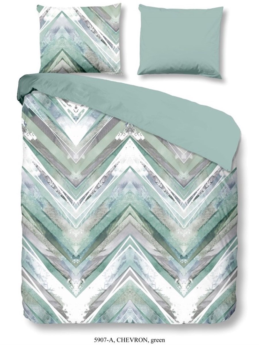 Good Morning Dekbedovertrek Good Morning Katoen nr.5907 - Groen - Chevron +1 Multi
