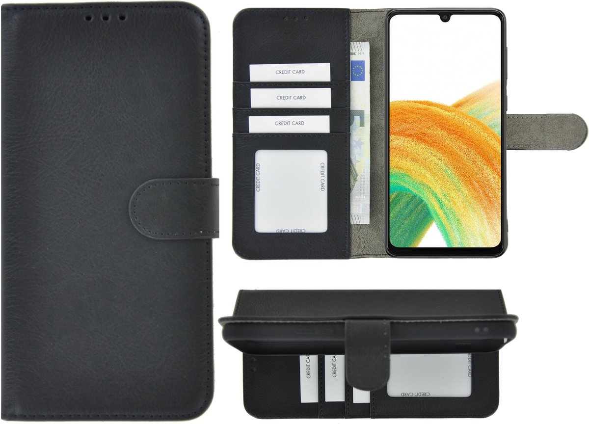 MoDo hoesje Geschikt voor Samsung Galaxy A33 5G - Kunstleer Book Case - Zwart