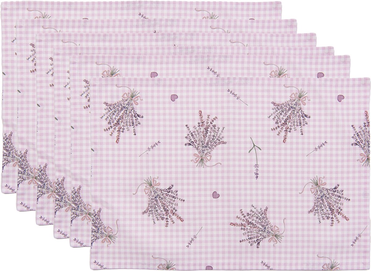 Clayre & Eef Placemats Set van 6 48x33 cm Paars Wit Katoen Lavendel