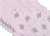 Clayre & Eef Placemats Set van 6 48x33 cm Paars Wit Katoen Rechthoek Lavendel Tafelmat