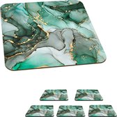 Onderzetters voor glazen - Goud - Marmer - Groen - Luxe - Marmerlook - Gouden - 10x10 cm - Glasonderzetters - 6 stuks