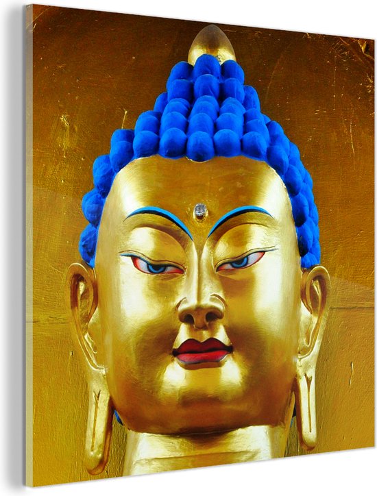 Peinture sur Verre - Or avec Statue de Bouddha Bleu - 50x50 cm - Peintures  sur Verre... | bol.com