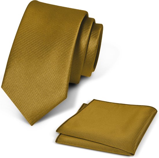 Premium Ties - Luxe Stropdas Heren + Pochet - Set - Polyester - Lichtgoud - Incl. Luxe Gift Box!