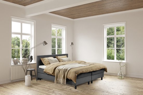 Beddenleeuw Boxspring Bed Isabella - 90x200 - Incl. Hoofdbord + Matras - Antraciet
