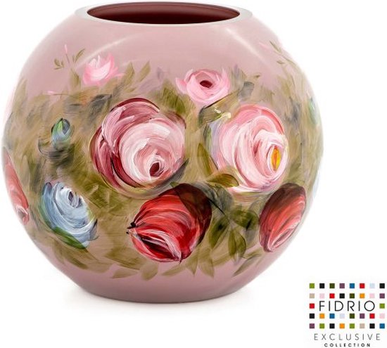 Design Vase Bolvase - Fidrio HANDPAINTED ROSES - vase à fleurs en verre  soufflé à la... | bol.com