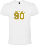 Wit T shirt met print van " Made in the 90's / gemaakt in de jaren 90 " print Goud size XXXXL