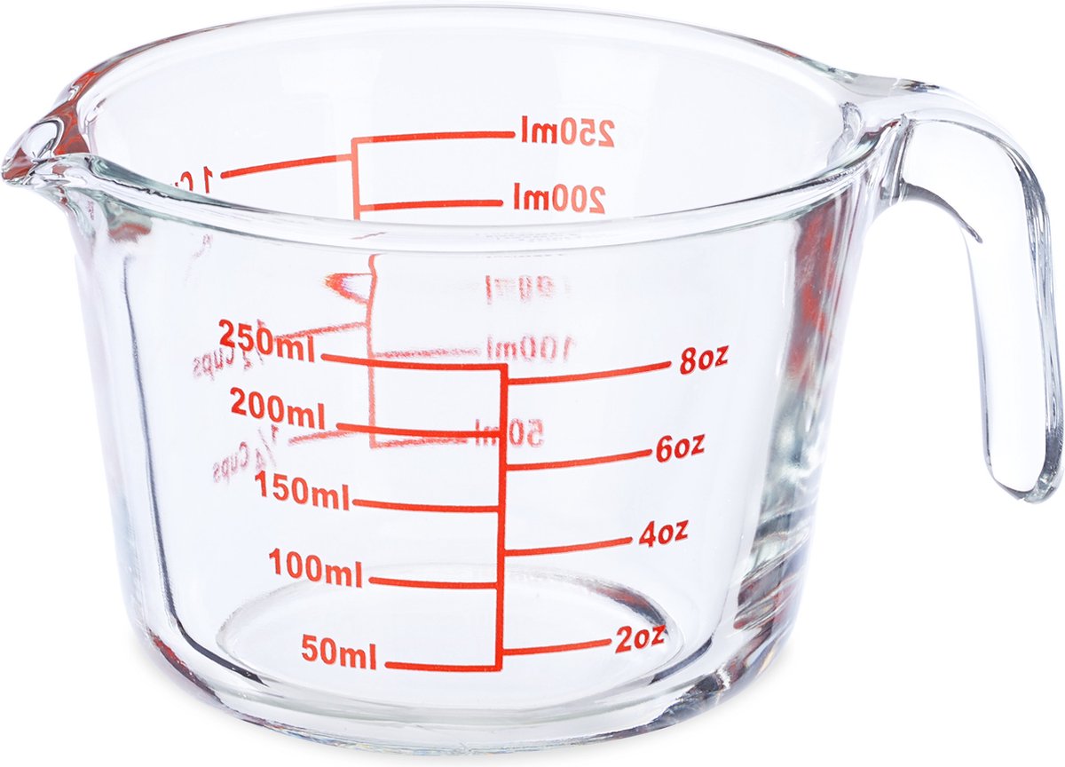 Relaxdays maatbeker 250 ml - glas - maatkan - maatstrepen - litermaat - transparant