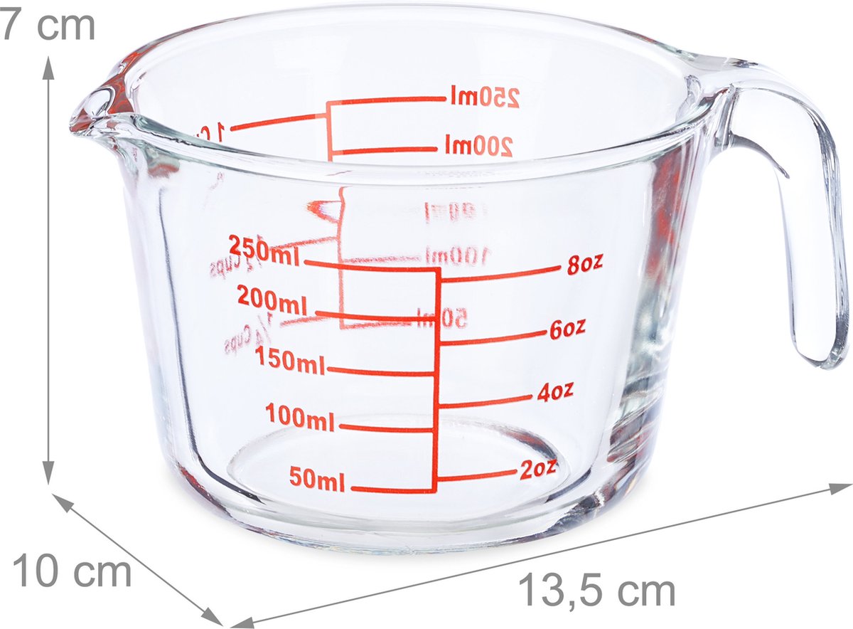 Tasse à mesurer Relaxdays 250 ml - verre - verre doseur - bandes de mesure  - taille du... | bol.com