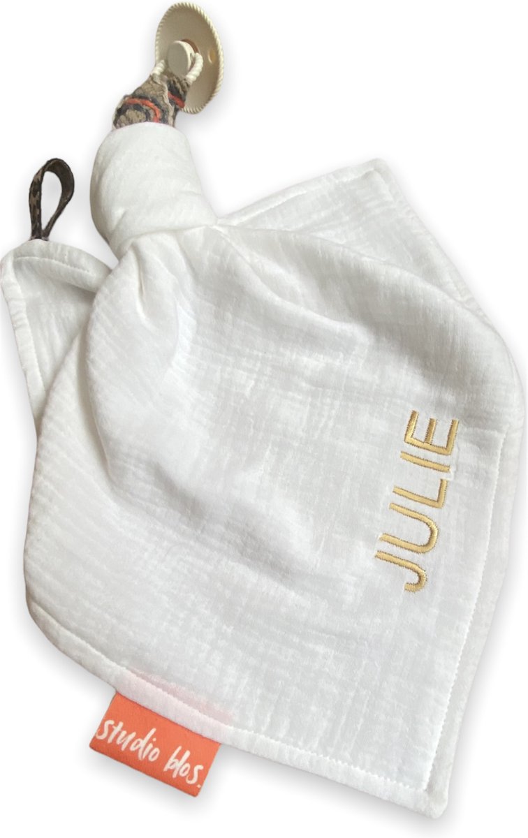 Goedkoopste Speendoekje voor fopspeentje gepersonaliseerd met naam - Hydrofiel - Off white