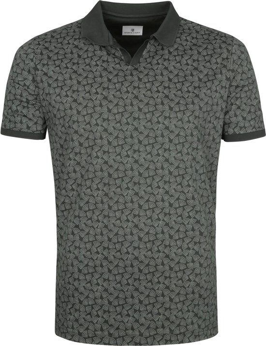 State of Art - Polo Donkergroen Print - Modern-fit - Heren Poloshirt Maat M