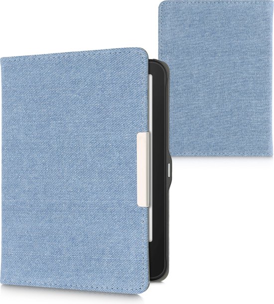 Etui à rabat kwmobile pour liseuse - Etui de protection compatible avec Tolino Vision 1 / 2 / 3 / 4 HD - Fermeture magnétique - Design Denim bleu clair