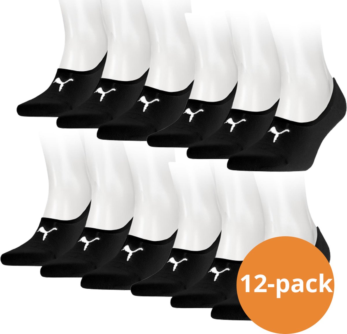 Puma Footies 12 paar Unisex Invisible Sokken Zwart
