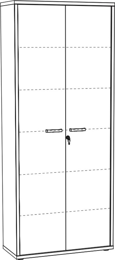 Hoge dichte kantoorkast Roland Zwart Vintage - Breedte 90 cm - Hoogte 216 cm - Diepte 40 cm - Met planken - Met openslaande deuren - Merkloos