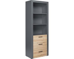 Opbergkast Corva 70cm 3 lades - eiken decor - Interlink - Kasten - Antraciet - Spaanplaat - Kasten -