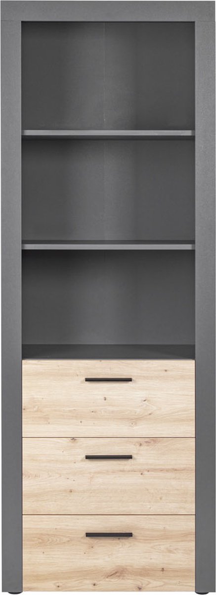 Opbergkast Corva 70cm 3 lades - eiken decor - Interlink - Kasten - Antraciet - Spaanplaat - Kasten -