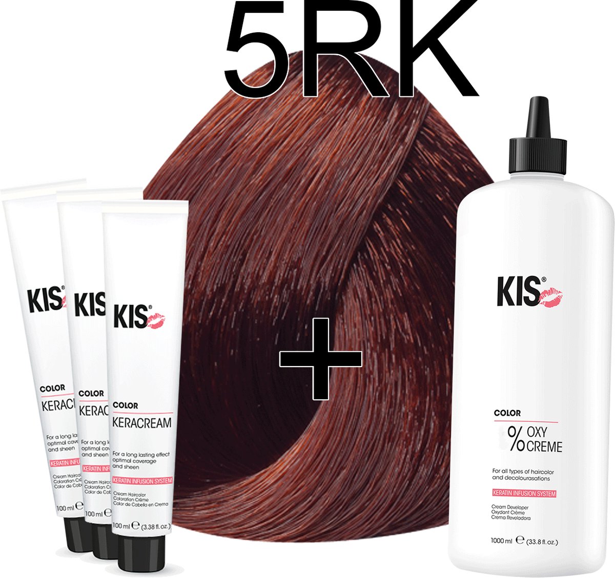 Haarverf set LARGE - 5RK Licht rood koper bruin | KIS - (3 x haarverf & 1L watersofperoxide)