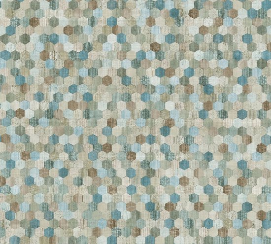 A.S. Création behangpapier hexagon-motief blauw, bruin en grijs - AS-374632 - 53 cm x 10,05 m