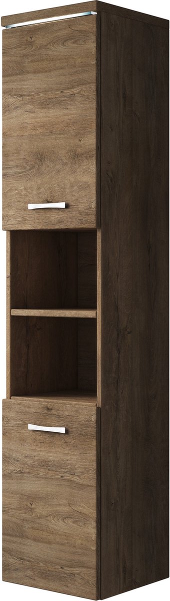 Badplaats Badkamerkast Paso 35 x 35 x 160 cm - Bruin Eiken - Hangende Kolomkast met 2 Deuren