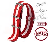 20mm Premium Nato Strap Rood Wit gestreept - Vintage James Bond - Nato Strap collectie - Mannen - Horlogeband - 20 mm bandbreedte voor oa. Seiko Rolex Omega Casio en Citizen