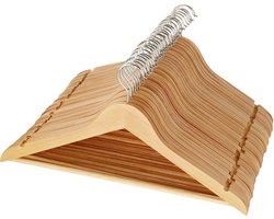 Set van 20 houten kledinghangers | Houten kapstok | Kleerhanger met inkeping en broeklat | Broekhanger | 360° draaibare haak