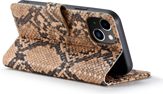 Apple iPhone 13 Mini Casemania Case Beige - Luxe Tuyaux Wallet Book Case - Porte-cartes et languette magnétique