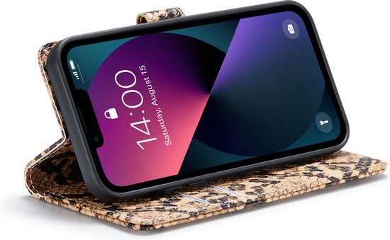 Apple iPhone 13 Mini Casemania Case Beige - Luxe Tuyaux Wallet Book Case - Porte-cartes et languette magnétique