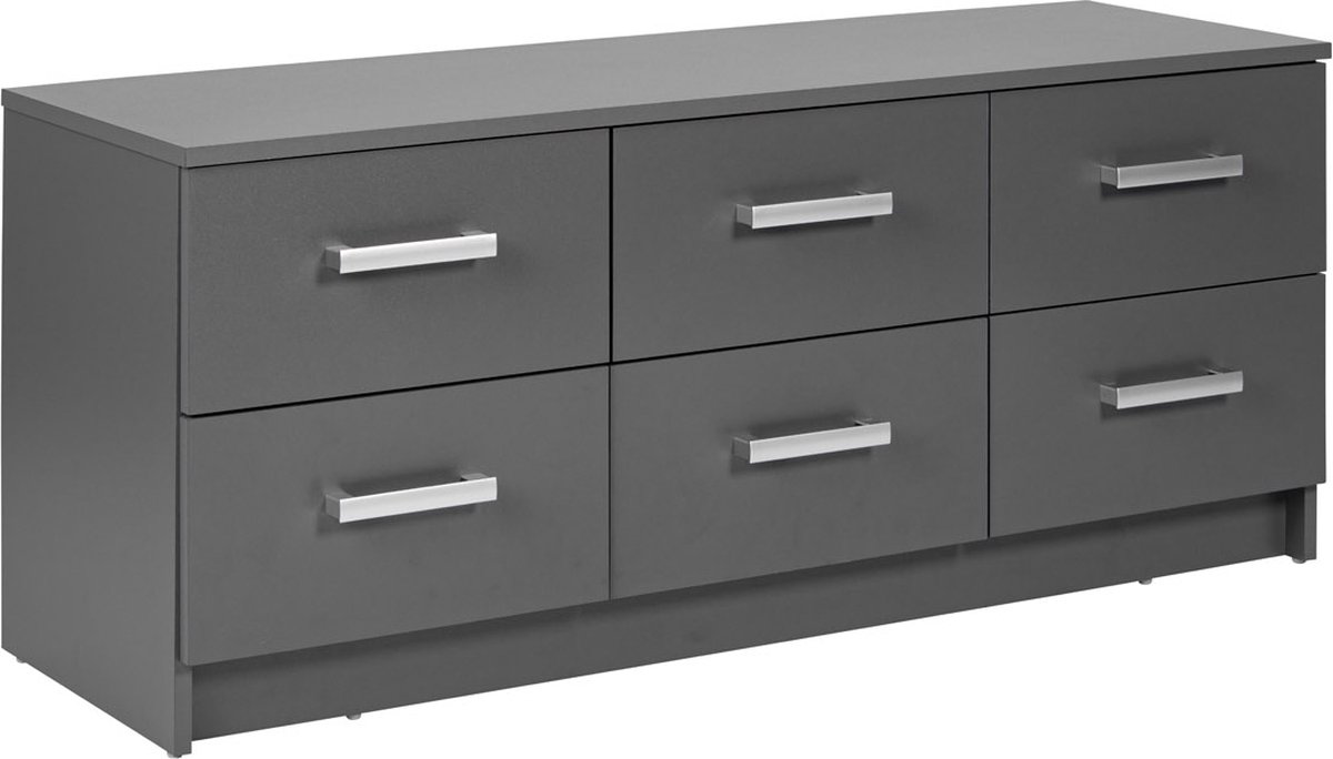 Interlink SAS Ladekast Eden 122cm 6 lades - grafiet grijs - Interlink - Kasten - Grijs - Spaanplaat - Kasten